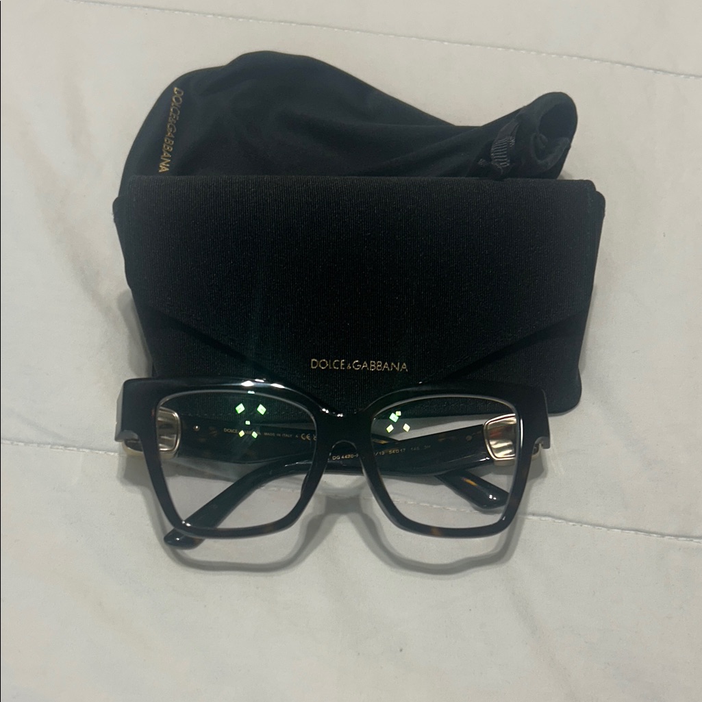 Dolce & Gabbana Black Women's Square Frame Glasses With Gold Accents